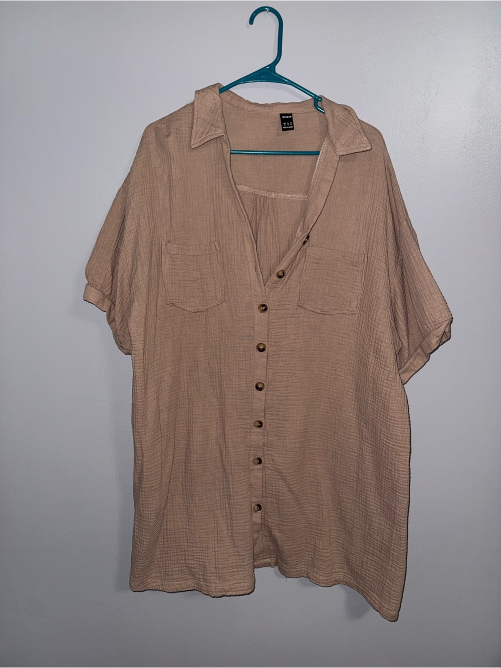 Light Tan Button-Front Gauze Dress
